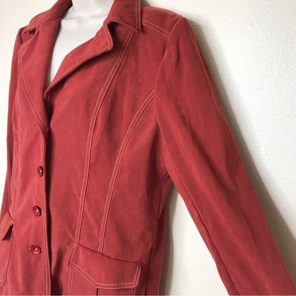 Studio I Retro Style Contrast Stitch Wide Lapel Rust Jacket Pockets Women 16 - Picture 3 of 13